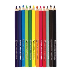 Lápices de colores espesados BRAUBERG, 12 colores, triangular, caja de cartón