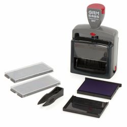 GRM / Dater self-typing 6 lines + date, imprint 69x49 mm blue, GRM 5485 BANK HUMMER, CASH REGISTER IN THE SET