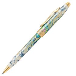 Ballpoint pen gift CROSS Botanica "Green Lily", lacquer, brass, gold plated, black
