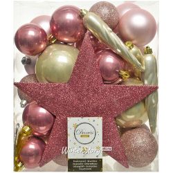 Kaemingk / Set di palline di Natale con top Pink Clouds, 33 pezzi