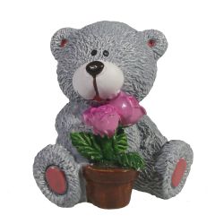 Ремеко / figura decorativa "Orso con vaso di fiori" (grigio) L5W5H5,5