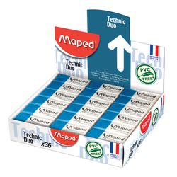 Eraser MAPED (France) "Technic Duo" 39х17,6x12,1 mm, white-blue, rectangular, synthetic rubber