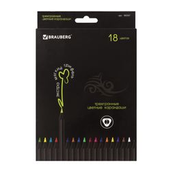 Renkli kalemler BRAUBERG "Black Jack", 18 renk, üçgen, abanoz
