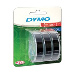 DYMO Omega Label Printer Cartridge, 9 mm x 3 m, white font, black background, set of 3