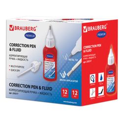 Pen-concealer + BRAUBERG correction fluid, 12 ml, 2 in 1: metal tip + brush