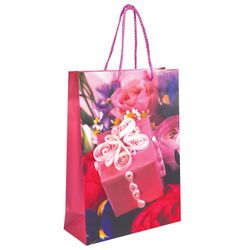 GRANDGIFT / Laminated gift bag, 22x31x9 cm, female, assorted