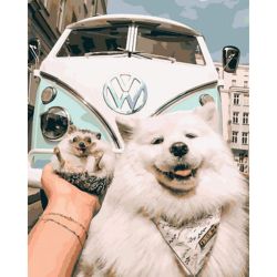 Опт-картина / Pintura por números 40x50 Samoyedo y erizo