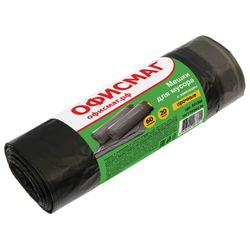 ОФИСМАГ / Garbage bags 60 l, ties, black, 20 pcs per roll, HDPE, 15 microns, 60x70 cm (± 5%), durable