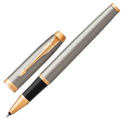 Rollerball PARKER "IM Core Brushed Metal GT", corpo laqueado em prata fosca, detalhes folheados a ouro, preto