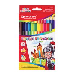 Lápices de colores espesados BRAUBERG, 12 colores, triangular, caja de cartón