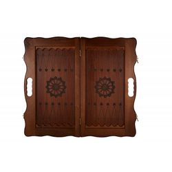 GamesDealer / Medio de cuero de backgammon "Gold" en un diplomático (Rusia, madera, 50x25x5 cm)