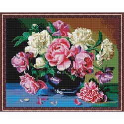 Опт-картина / Mosaico diamante 40x50, strass rotondi Peonie lussureggianti