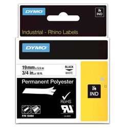 DYMO Rhino Label Printer Cartridge, 19mm x 5.5m, Polyester Ribbon, Extreme Temperature, Black, White