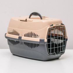 Пижон / Dude / Carrier for animals up to 9 kg, metal door, 43 x 29 x 27.5 cm, beige-gray