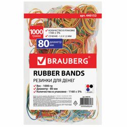 Universal bank rubber bands with a diameter of 80 mm, BRAUBERG 1000 g, colored, natural rubber