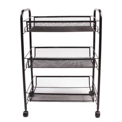 BRABIX / Office-household shelf (trolley) 3 tiers, on wheels, metal, black, 43.5х26х62.5 cm