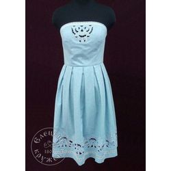 Елецкие кружева / Yelets lace / Women's dress in linen blue