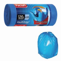 PACLAN / Garbage bags "Multitop" 120 l, with ears, blue, LDPE, 24 microns, 70x118 cm, roll of 15 pcs.