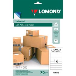 Label, self-adhesive 105х37 mm, 16 labels, white, 70 g/m2, 50 sheets, LOMOND