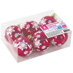 ЗОЛОТАЯ СКАЗКА / Christmas balls with a pattern, color RED WATERMELON, gloss SET 6 pcs., Plastic, 6 cm