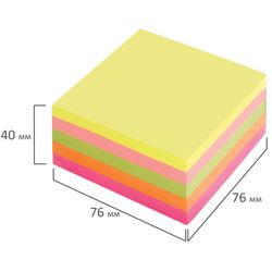 BRAUBERG / Self-adhesive block (stickers) NEON, 76x76 mm, 400 sheets, 5 colors