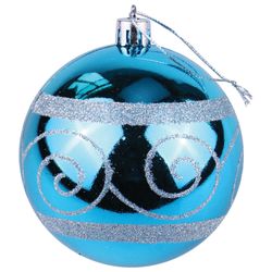 ЗОЛОТАЯ СКАЗКА / Christmas balls with a pattern set of 6 pcs., Plastic, 8 cm, turquoise, gloss