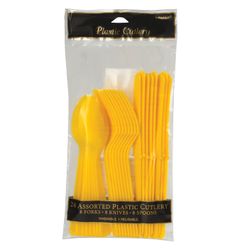 FUNNY ZATEYA / Reusable cutlery (knives, forks, spoons), 24 pcs set, plastic, yellow