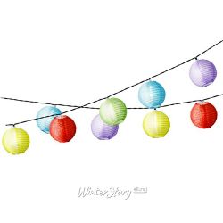 Kaemingk / Solar Powered Garland Chinese Lanterns - Beijing 4.5m, 10 Multicolor Cold White LED Bulbs, Black PVC, IP44