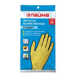 ЛАЙМА / Latex household gloves "Standard" REUSABLE, cotton dusting, size M (medium)