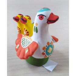 Дымковская глиняная игрушка / Figurine "Duck with yellow ducklings on the back"