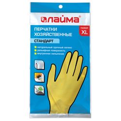 ЛАЙМА / Latex household gloves "Standard" REUSABLE, cotton dusting, size XL (very large)