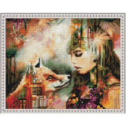 Опт-картина / Diamantmosaik 40x50, runde Strasssteine Mädchen mit Fuchs