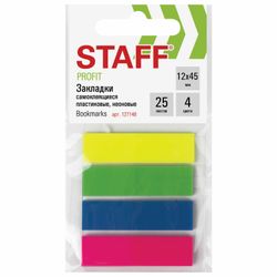Bookmark adhesive STAFF NEON, plastic, or 12x45 mm, 4 colors x 25 sheets, Euro slot