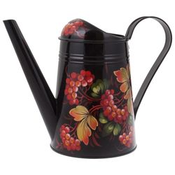 Жостово / Steel watering can "Rowan" black background