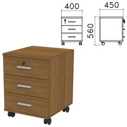 Drawer unit "Kants", 400х450х560 mm, 3 drawers, lock, color pyramidal walnut