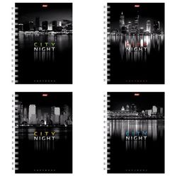 HATBER / Notebook A4, 96 folhas., Pente, gaiola, verniz seletivo, "CIDADE NOITE" / 4 unid.