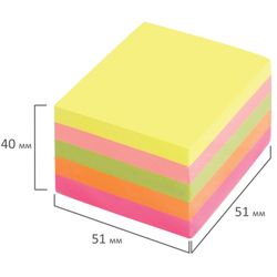 BRAUBERG / Self-adhesive block (stickers) NEON, 51x51 mm, 400 sheets, 5 colors