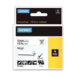 DYMO Rhino label printer cartridge, 12 mm x 5.5 m, vinyl tape, black font, white