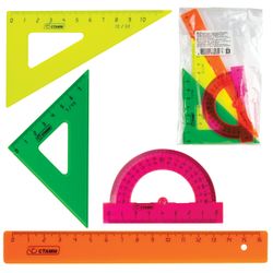 Set drawing small STAMM (ruler 16 cm, 2 triangles, protractor), colored