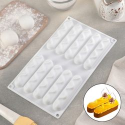 Доляна / Doliana / Andulette dish for mousse desserts and pastries, 30 × 17.2 cm, 10 trays, white