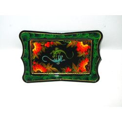 Сувениры из Н.Тагила / Souvenirs from N. Tagil / Tray "Panel. Malachite with mountain ash", 18x12.5 cm
