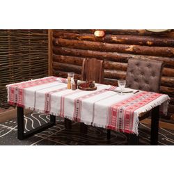 Тканые узоры / Tablecloth "Summer red", embroidery color: red, green, beige, 220x134