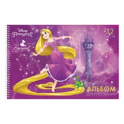 HATBER / Album for drawing "Princess-DISNEY" (5 types), 205x300 mm, 32 sheets A4, spiral, sparkles