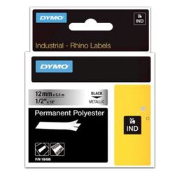 DYMO Rhino label printer cartridge, 12 mm x 5.5 m, polyester tape, extreme temperature, black font, metallic