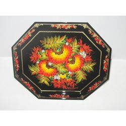 Сувениры из Н.Тагила / Souvenirs from N. Tagil / Tray "Octagonal. Rowan on black", 30x25 cm