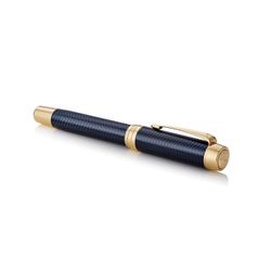 Fountain pen PARKER "Duofold Prestige Blue Chevron GT", pen F, case blue, plated detail, black