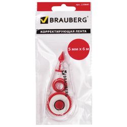 Correction tape BRAUBERG "Red Power", 5 mm x 6 m, in bag with Euro slot
