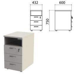Side cabinet "Etude", 432x600x750 mm, 3 drawers, lock, shelf, gray