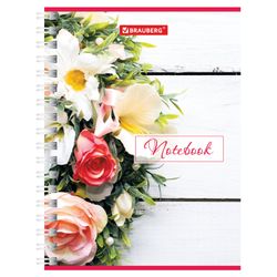 BRAUBERG / Notebook "Flowers" SMALL FORMAT 60 sheets A6, 115x150 mm, comb, cardboard, cage, selective varnish