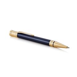Ballpoint pen PARKER "Duofold Prestige Blue Chevron GT", body blue, plated detail, black
